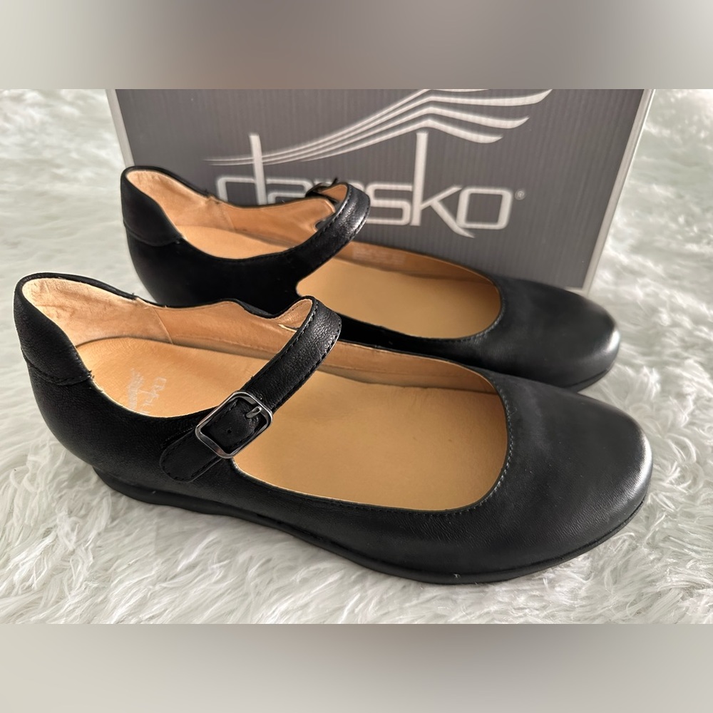 New Dansko Marcella Black Burnished Nubuck Maryjane Shoes Sz 42